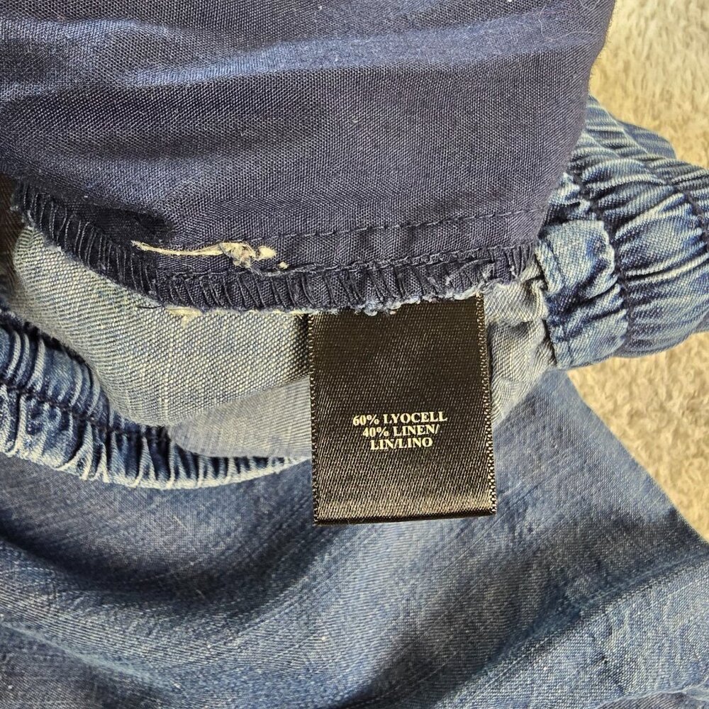 Ann Taylor Chambray Skirt Womens Small Blue Linen Drawstring Beach Western Boho - Picture 7 of 10